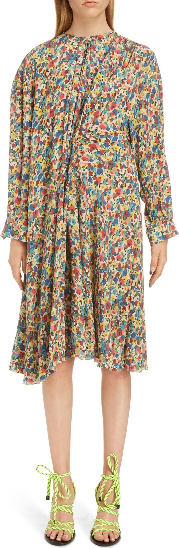 Balenciaga Floral Print Silk Dress