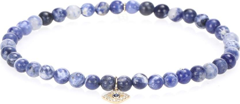 Sydney Evan Tiny Bezel Evil Eye Sodalite beaded bracelet with 14kt gold, sapphire and diamonds