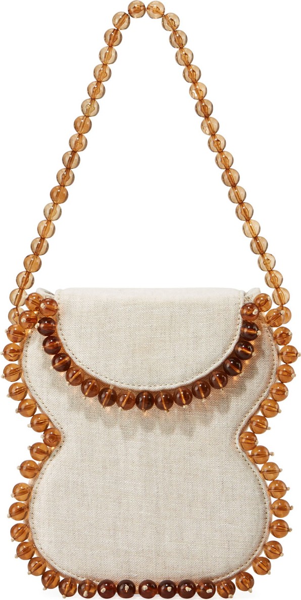 By Far Frida Beaded Linen Top-Handle Bag