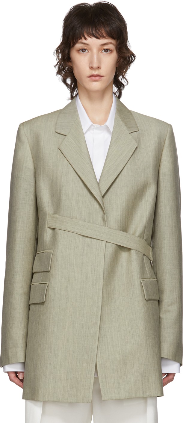 Maison Margiela Green Mélange Mohair & Wool Wrap Blazer
