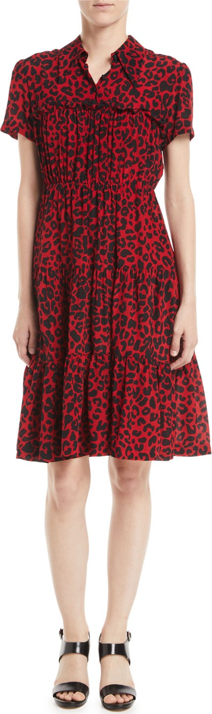 Nº21 Leopard-Print Ruffle Short-Sleeve Dress
