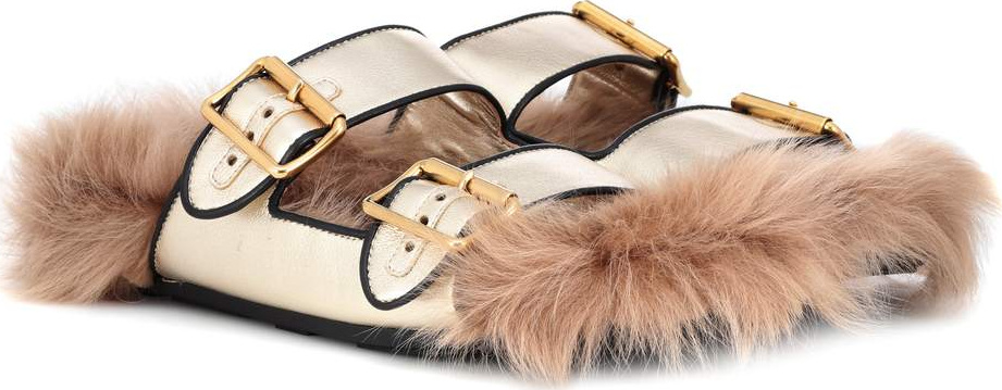 Prada Shearling-lined leather sandals