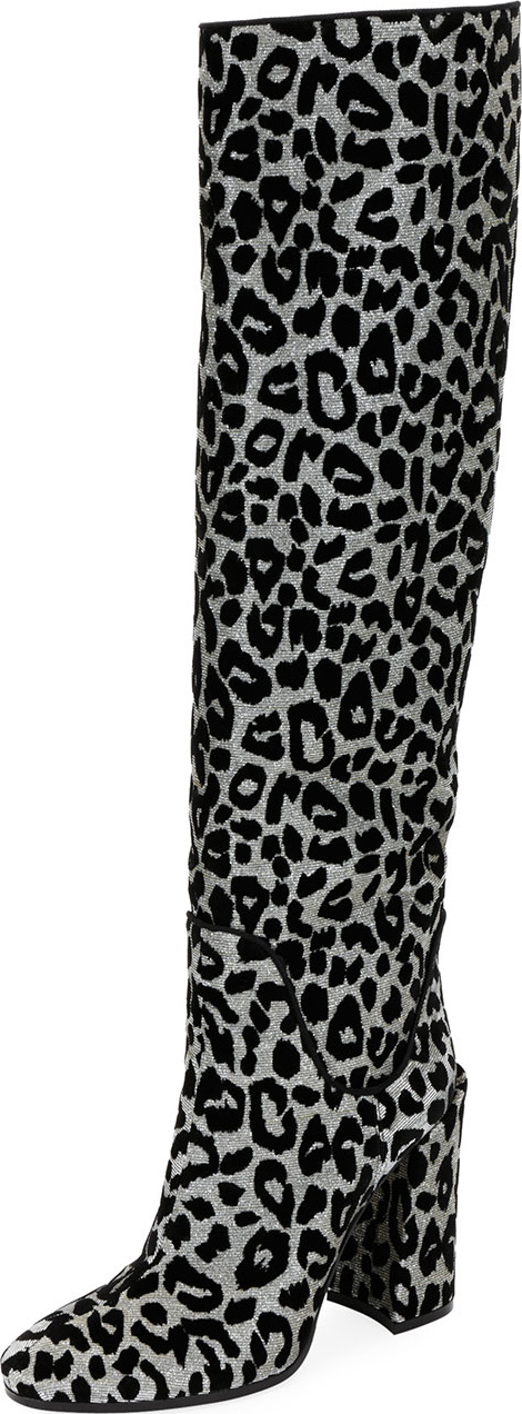 Dolce & Gabbana Metallic Leopard Block-Heel Knee Boot