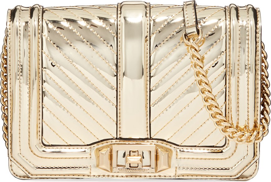 Rebecca Minkoff Love Small Chevron Quilted Crossbody Bag, Gold