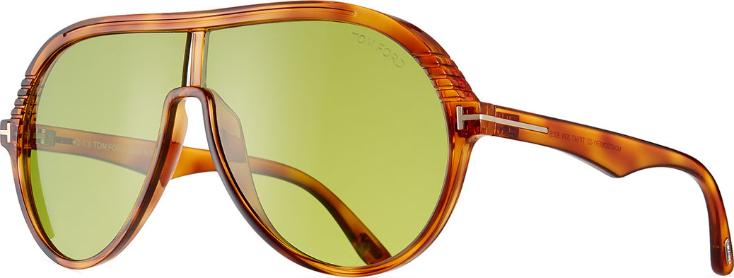 TOM FORD Men's Universal-Fit Acetate Aviator Shield Sunglasses