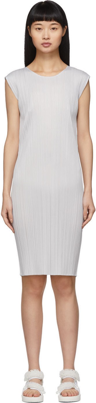 Pleats Please By Issey Miyake Grey Basics Pleats Short Dress