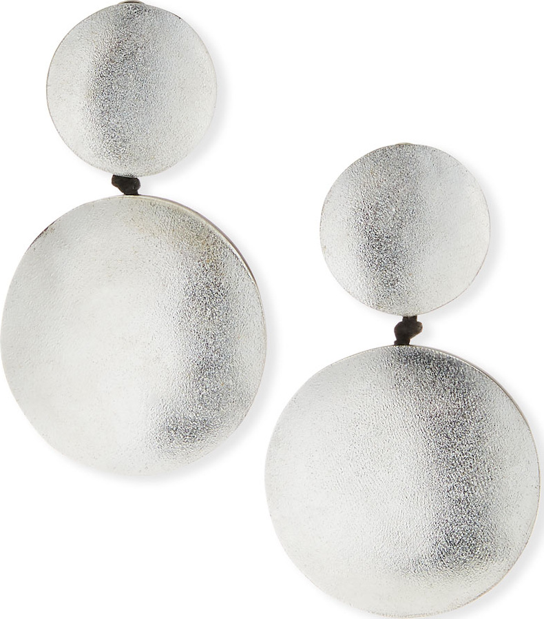 Viktoria Hayman Large Silvertone Double Disc Statement Clip-On Earrings