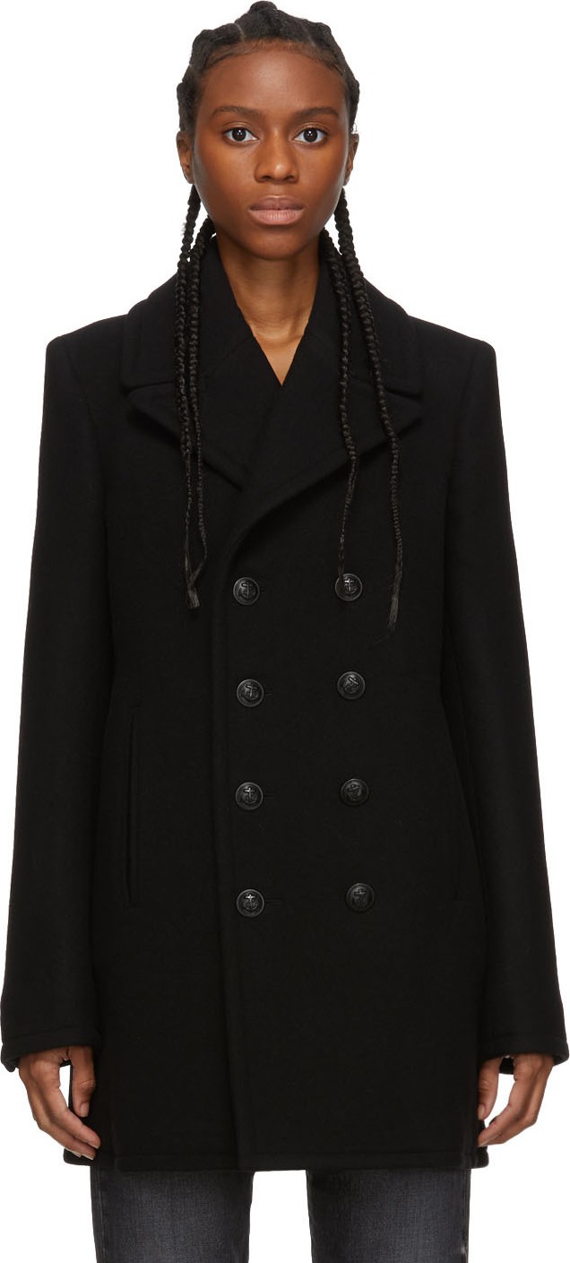 Saint Laurent Black Felted Wool Classic Peacoat