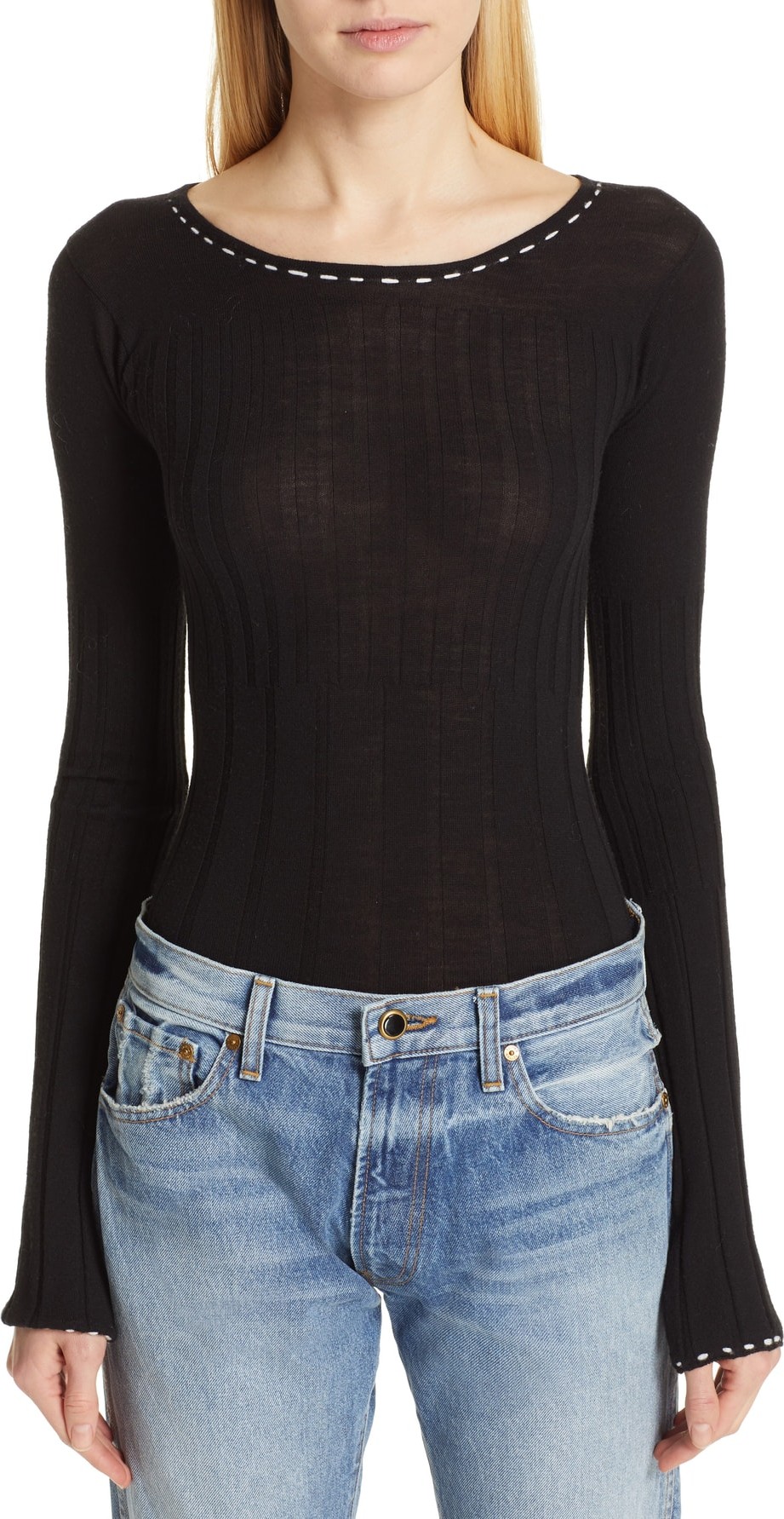 Khaite Carleton Contrast Stitch Wool Sweater