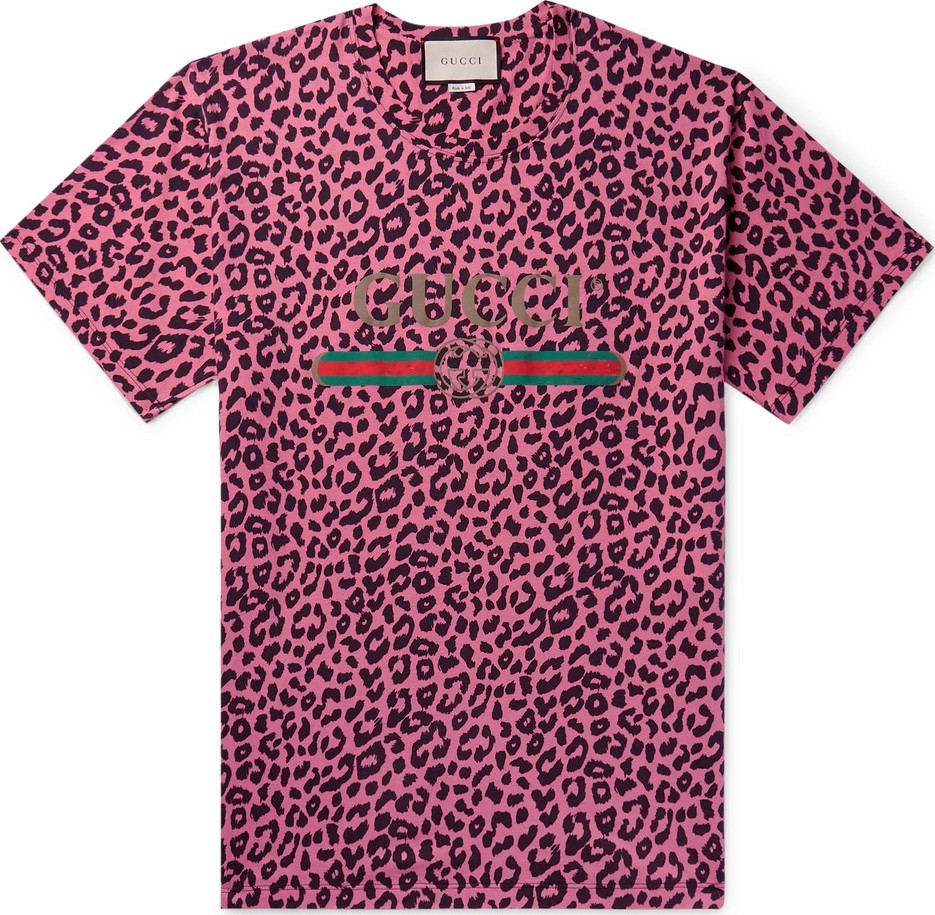 Gucci Logo and Leopard-Print Cotton-Jersey T-Shirt