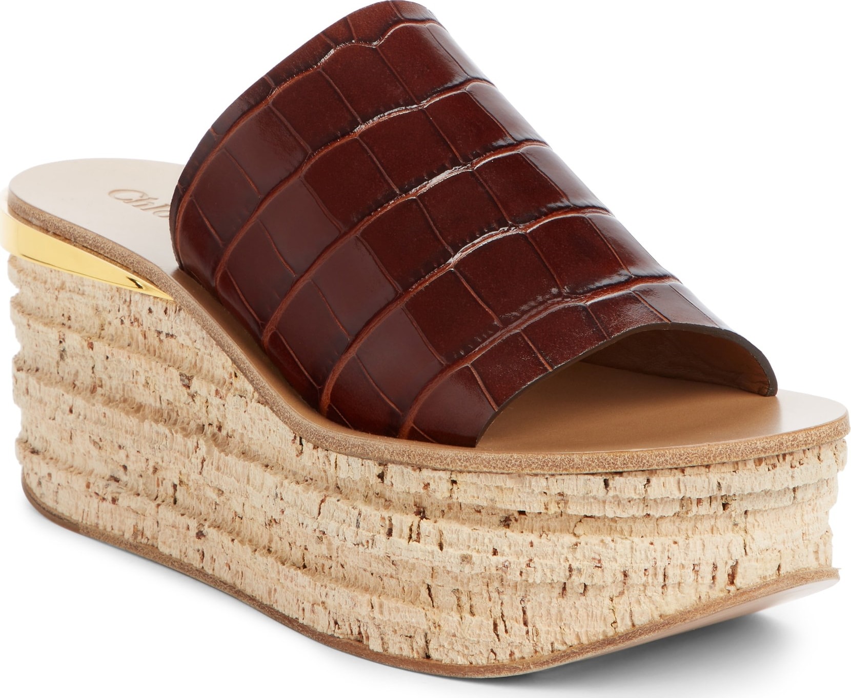 Chloe Camille Croc Embossed Cork Platform Wedge Sandal