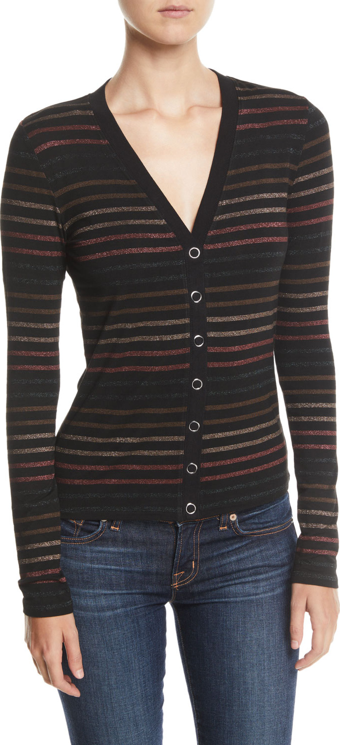 Veronica Beard Clare Striped Long-Sleeve Button-Down Top