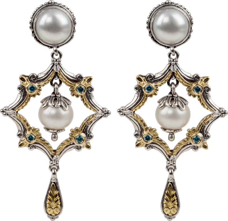 Konstantino Thalia Pearl & Blue Spinel Dangle Earrings