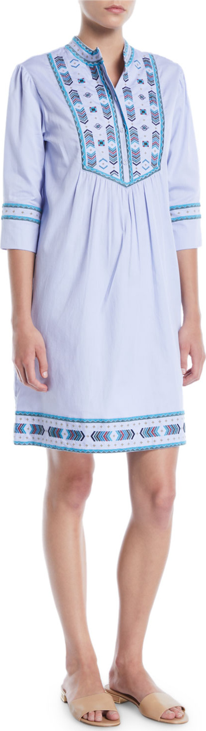 Talitha Willow Embroidered Egyptian Cotton Elbow-Sleeve Tunic Dress