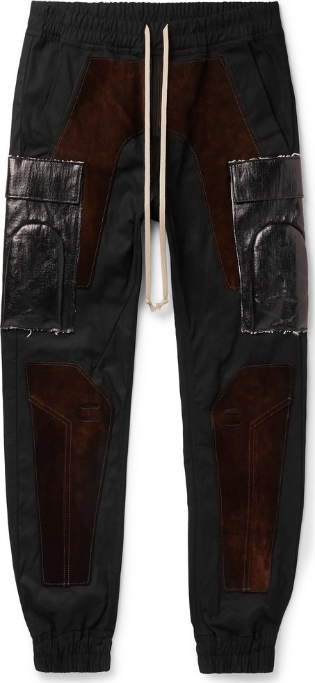 Rick Owens Slim-Fit Tapered Suede-Panelled Tech-Canvas Cargo Trousers