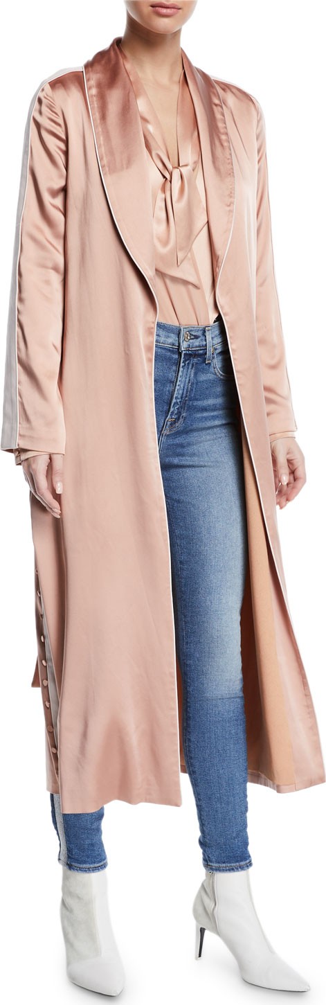 Jonathan Simkhai Crepe Satin Combo Side-Stripe Robe Jacket