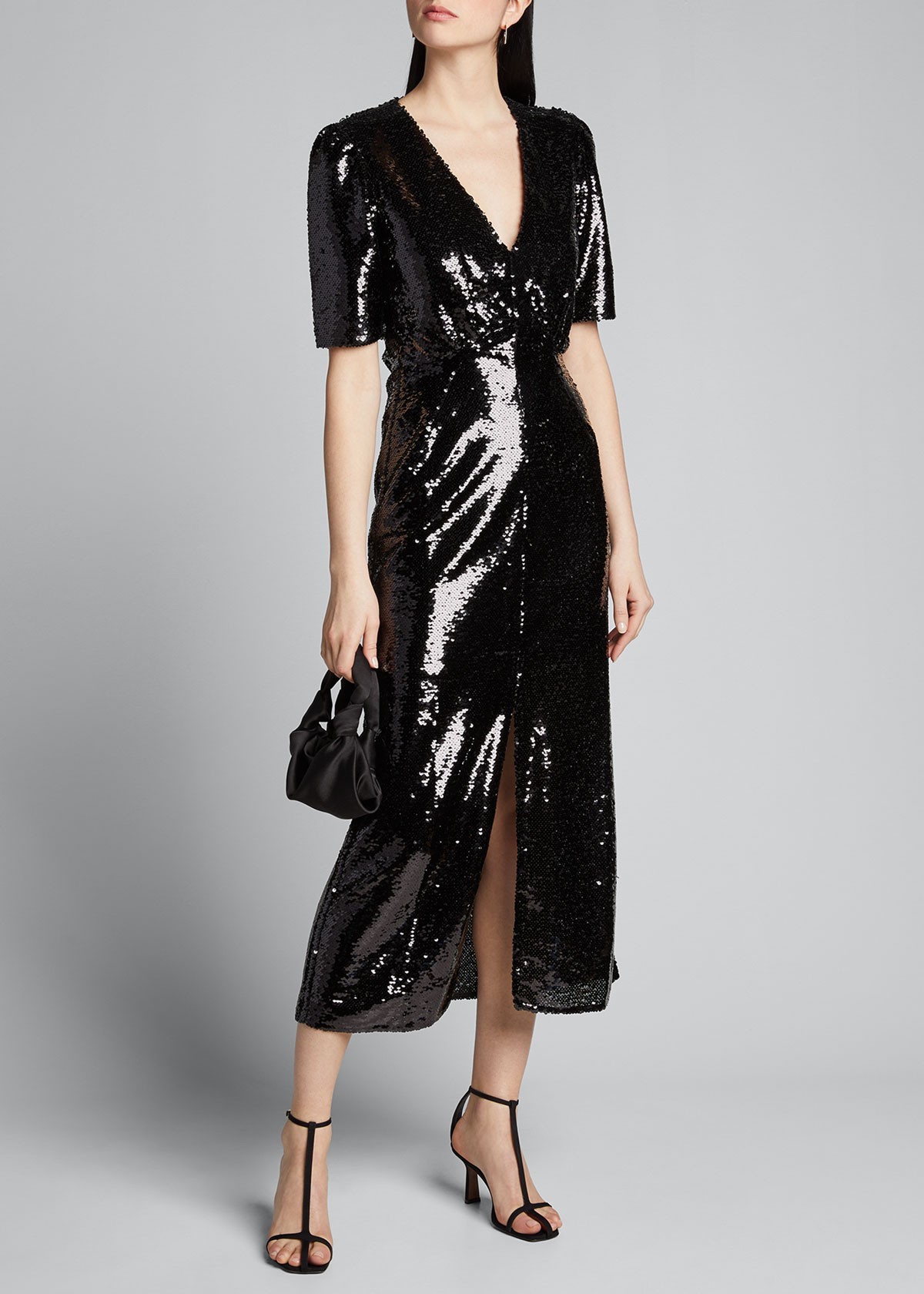 Saloni Eden Front-Slit Silk Floral Midi Dress