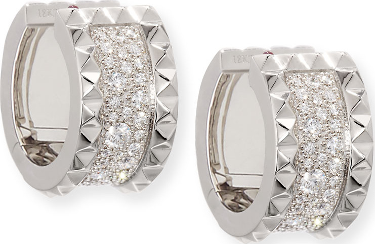 Roberto Coin ROBERTO COIN ROCK & DIAMONDS 18K White Gold Huggie Earrings with Diamonds