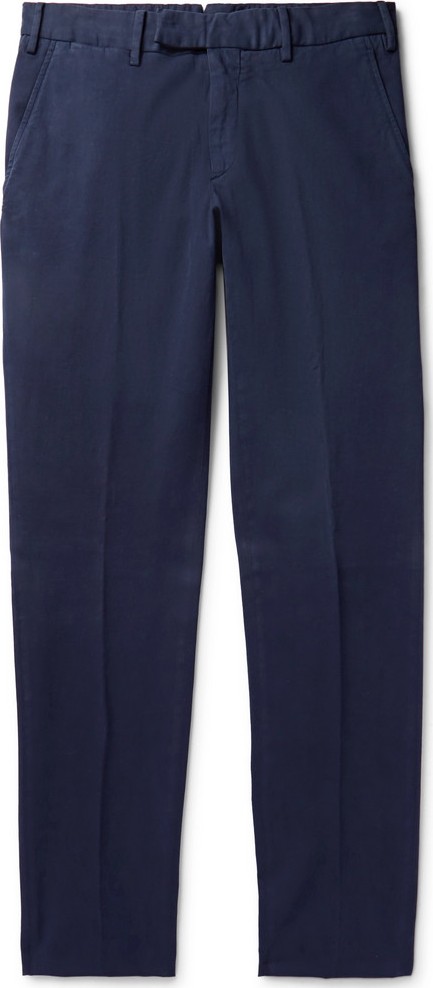 Ermenegildo Zegna Navy Slim-Fit Garment-Dyed Cotton-Blend Trousers