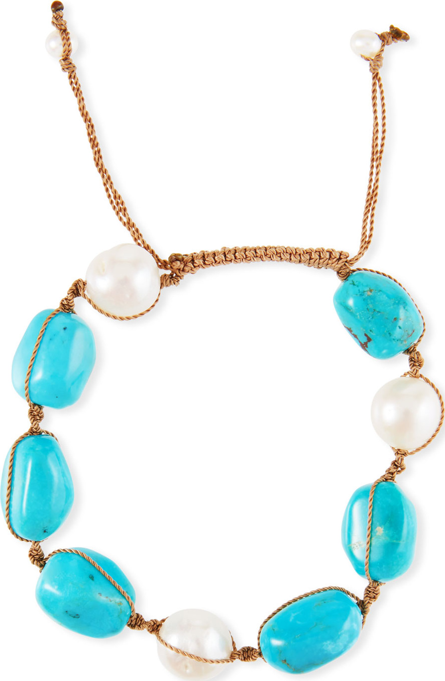 Margo Morrison Adjustable Pearl & Turquoise Bracelet