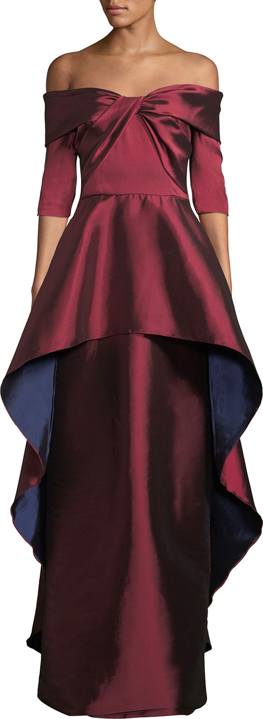 Rickie Freeman for Teri Jon Stretch Gazar High-Low Peplum Gown