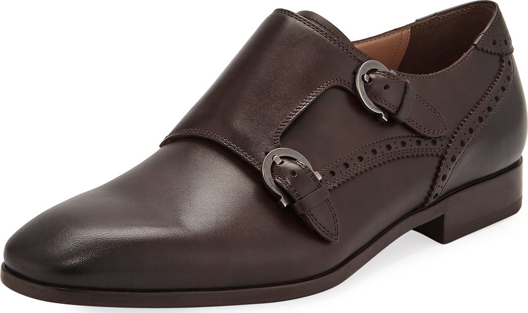 Salvatore Ferragamo Men's Blair Gancini-Buckle Leather Double-Monk Shoe