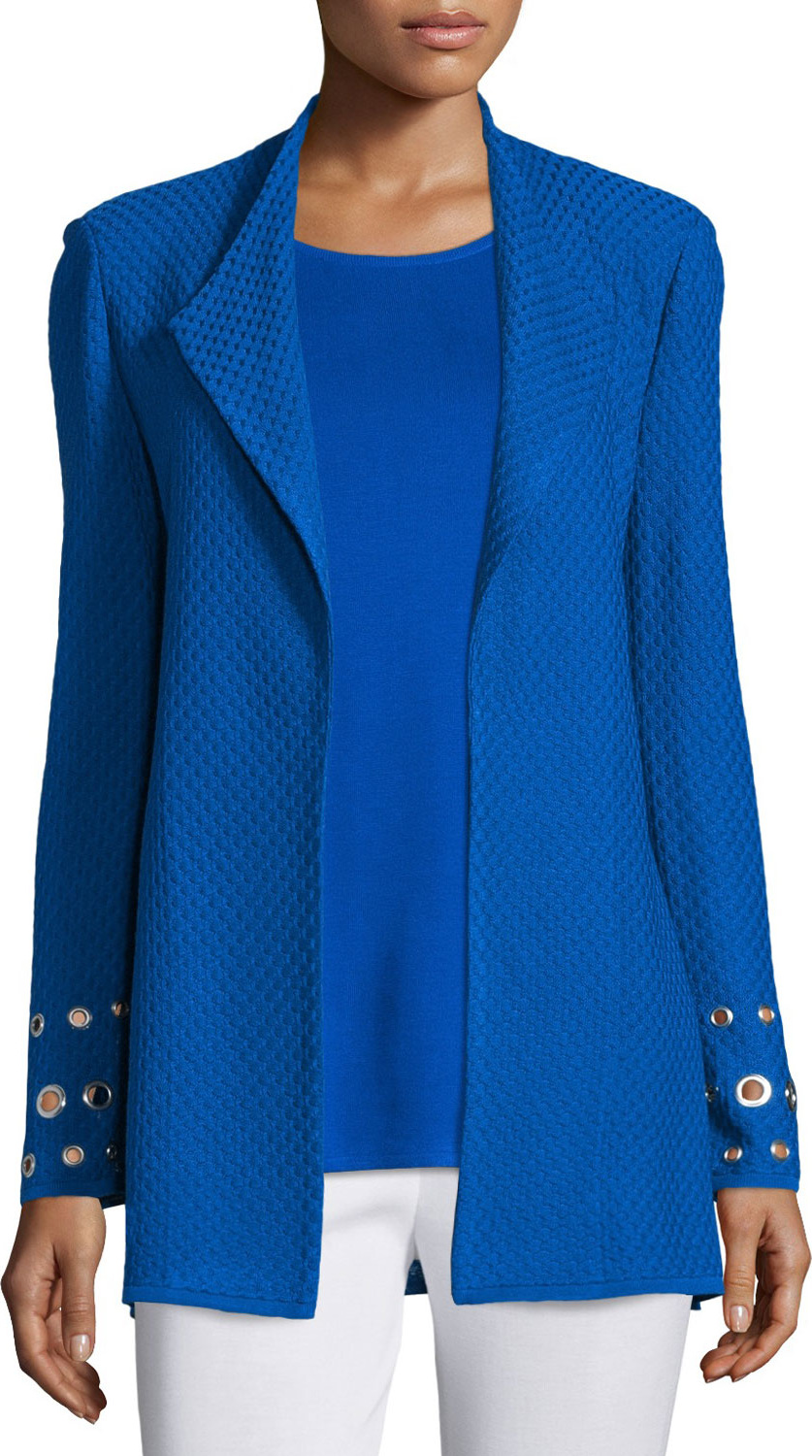 Misook Long Knit Jacket with Grommet Detail