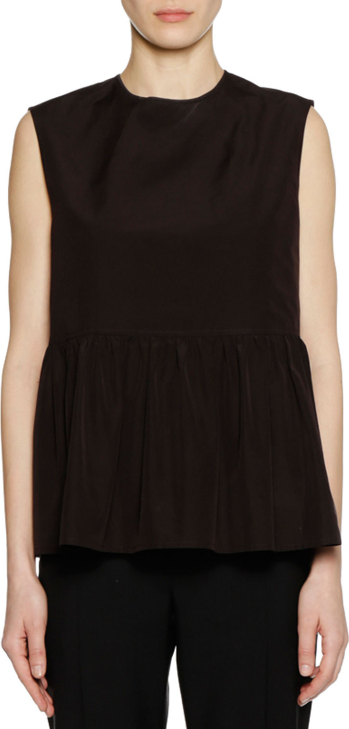 Marni Crewneck Sleeveless Cotton Woven Peplum Tank Top