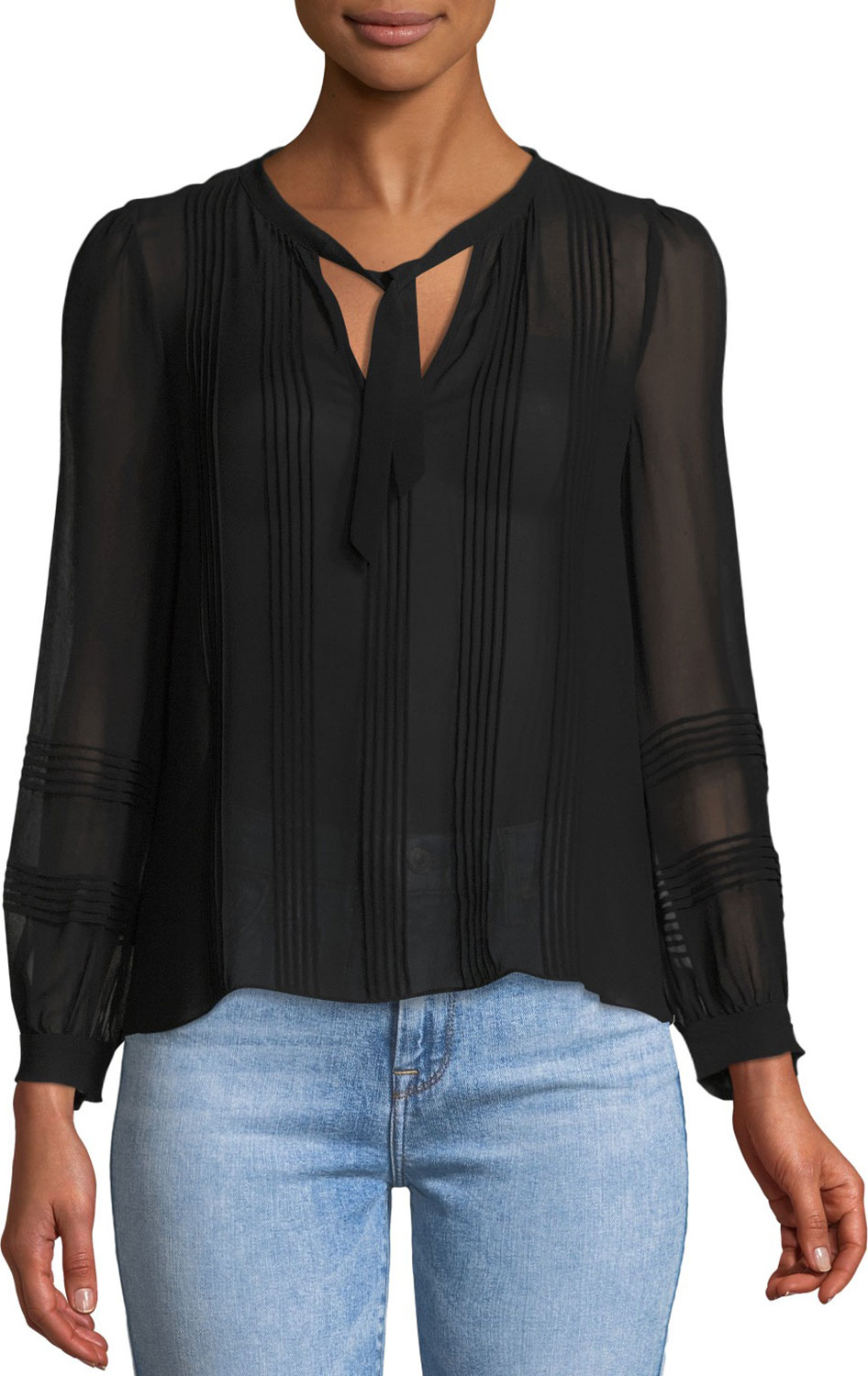 Rebecca Taylor Long-Sleeve V-Neck Chiffon Top