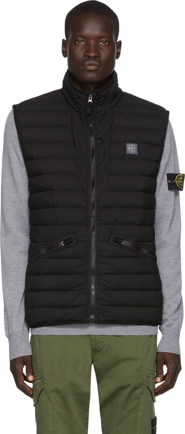 Stone Island Black Real Down Zip-Up Vest