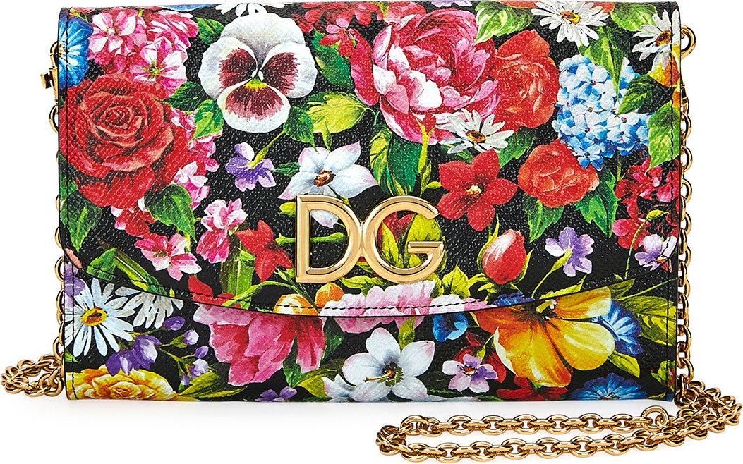Dolce & Gabbana Floral Stampa Dauphine Wallet on Crossbody Chain