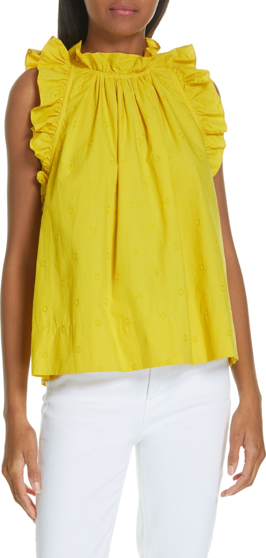 Ulla Johnson Tilda Embroidered Ruffle Trim Top