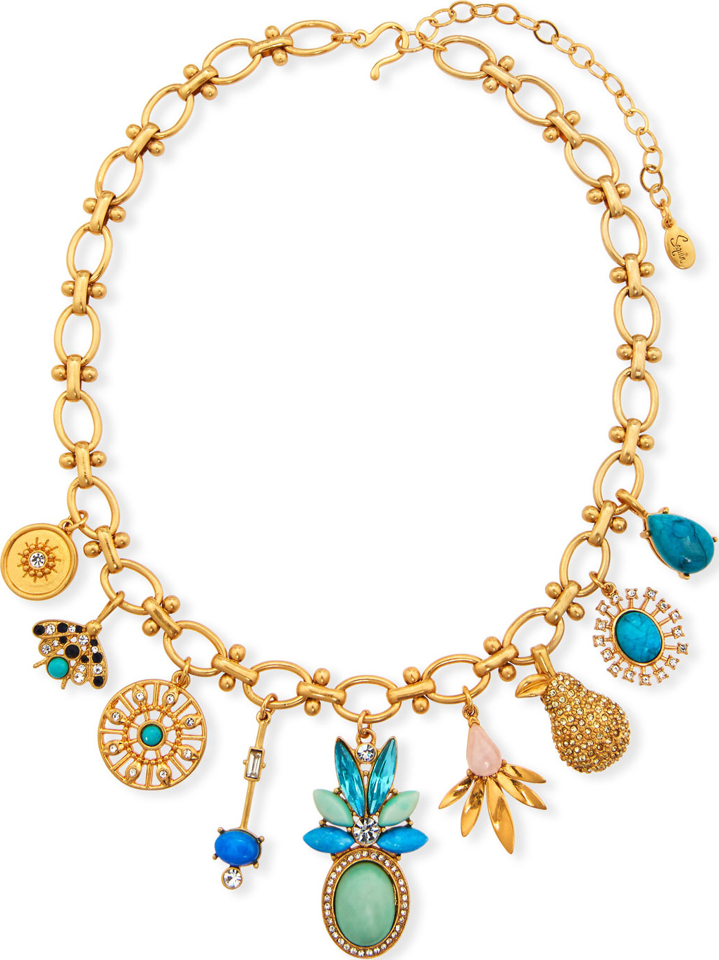 Sequin Multi-Charm Necklace w/ Crystals