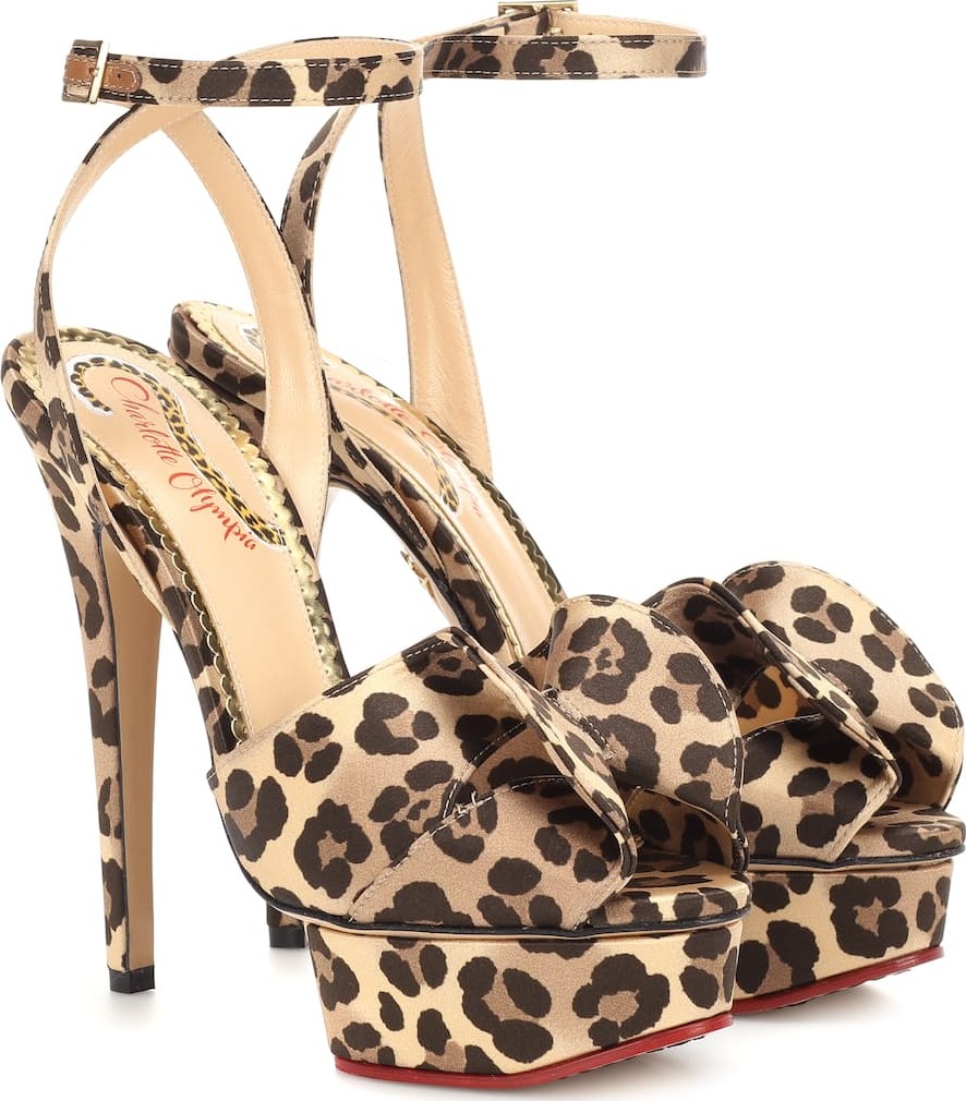 Charlotte Olympia Leopard satin plateau sandals