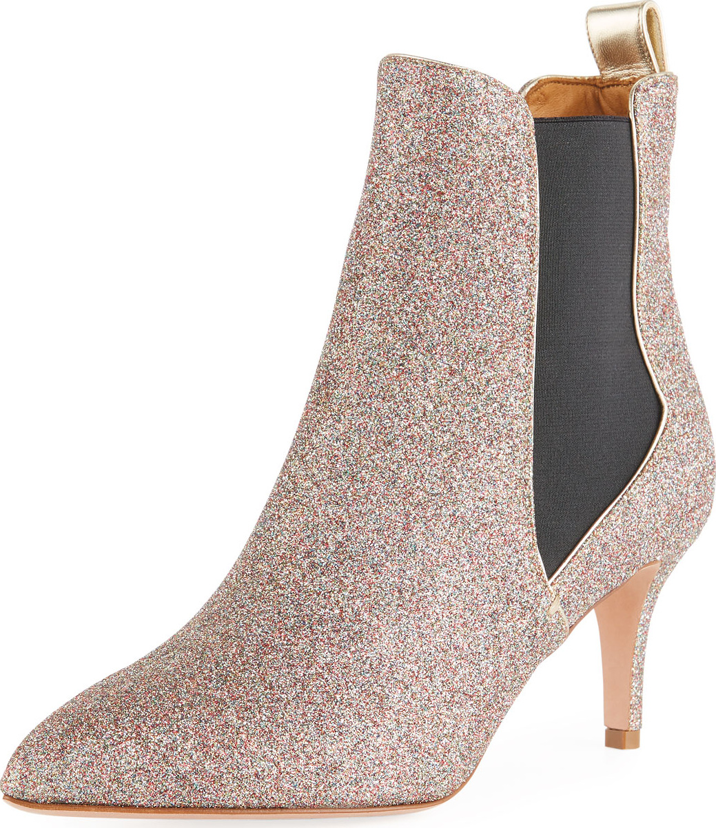 Veronica Beard Parker Glitter Metallic Leather Point-Toe Chelsea Bootie