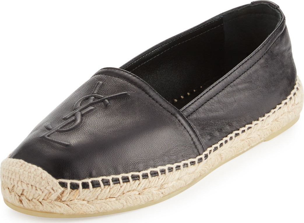 Saint Laurent Leather Logo Espadrille Flat, Nero