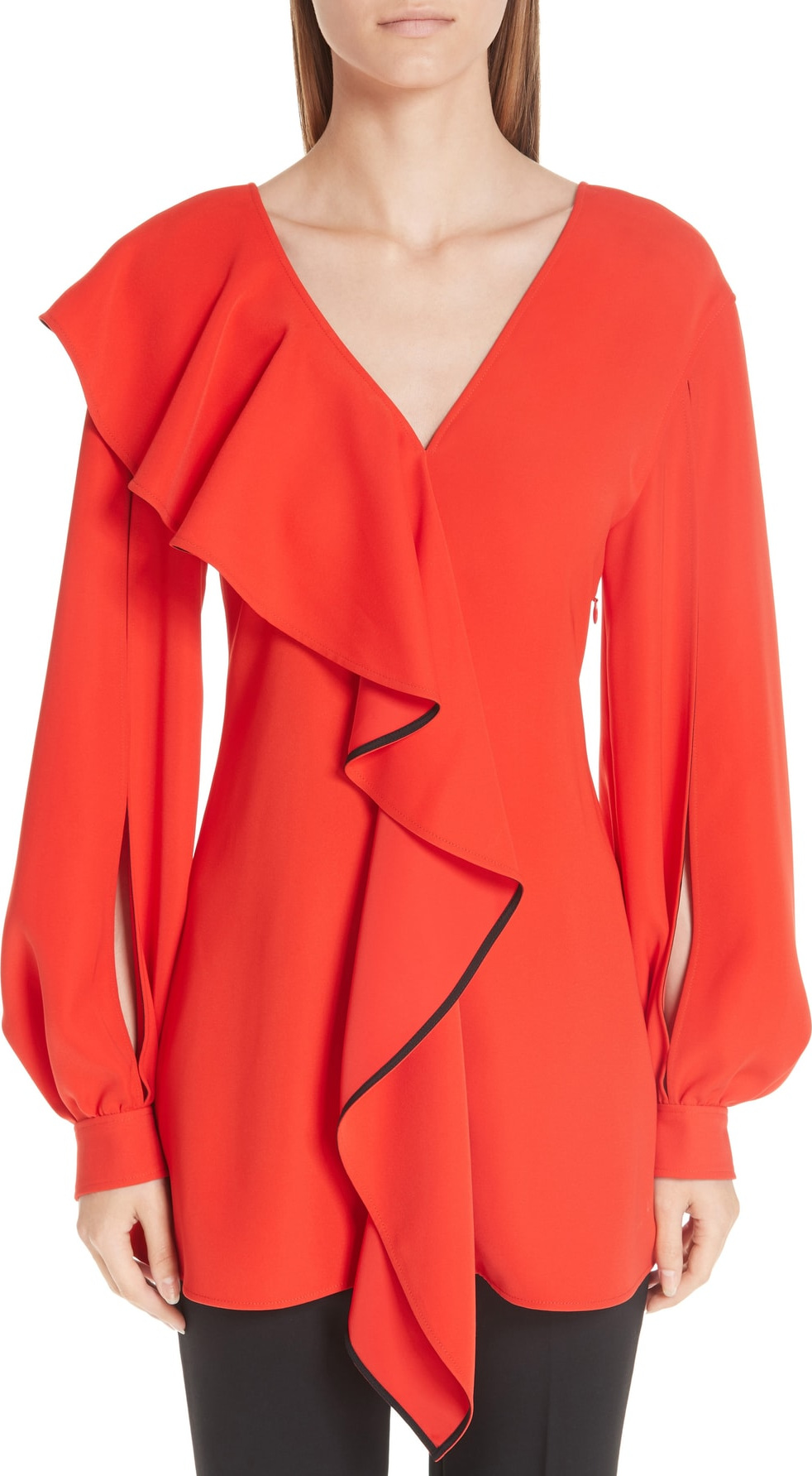 ADEAM Open Sleeve Ruffle Crepe Top