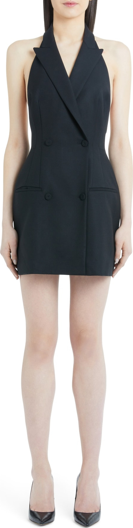 Sara Battaglia Stretch Wool Halter Blazer Dress