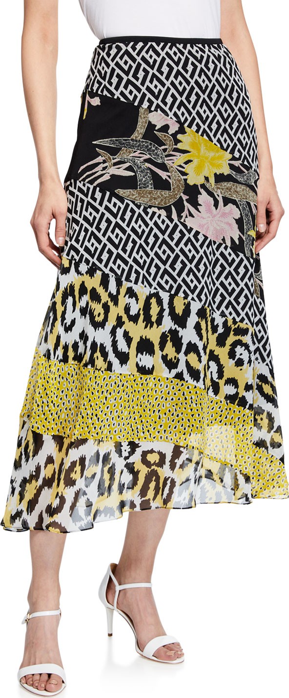 DIANE von FURSTENBERG Darcie Mixed-Print Silk Midi Skirt