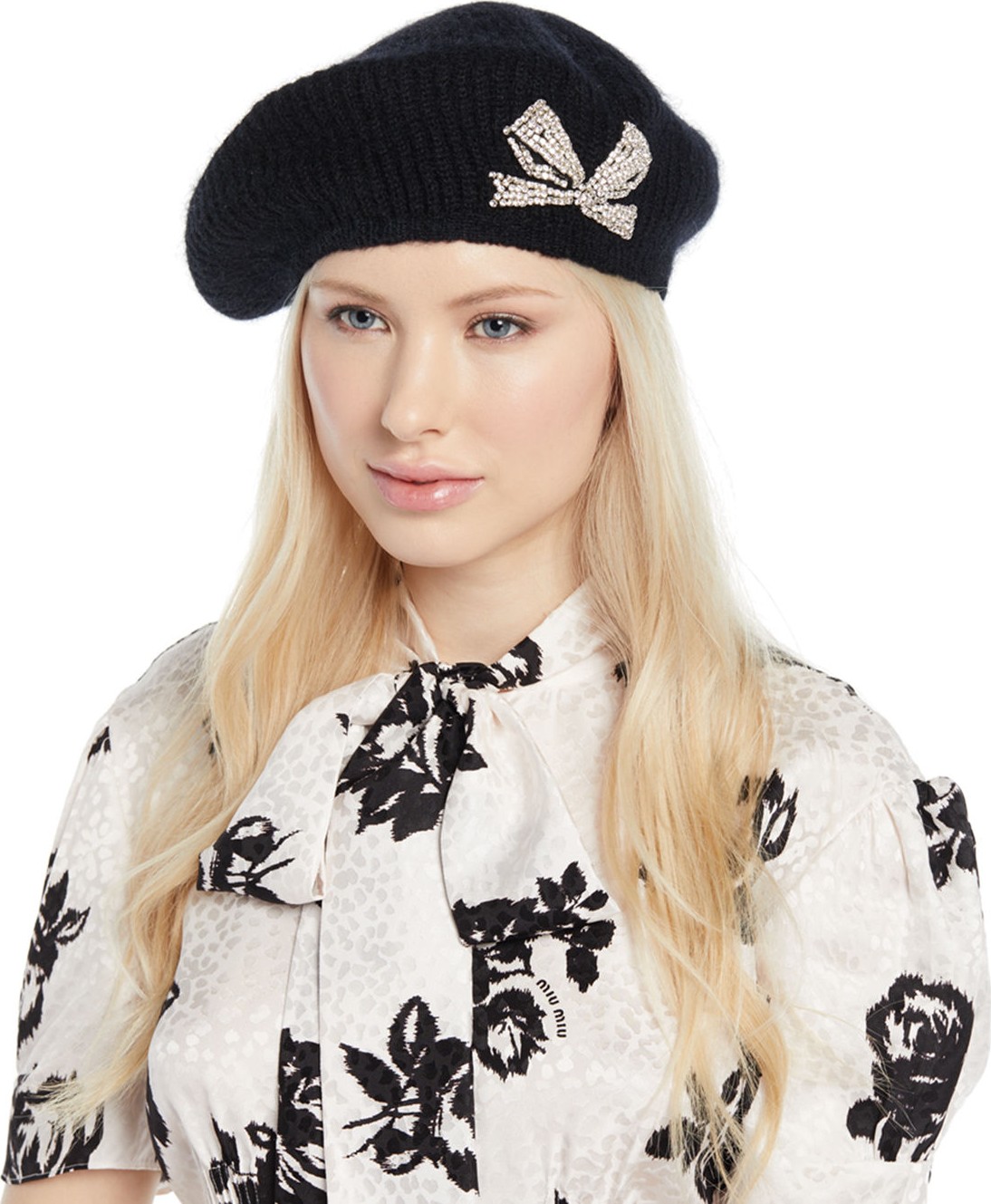 Jennifer Behr Carina Embellished Bow Mohair-Blend Beret
