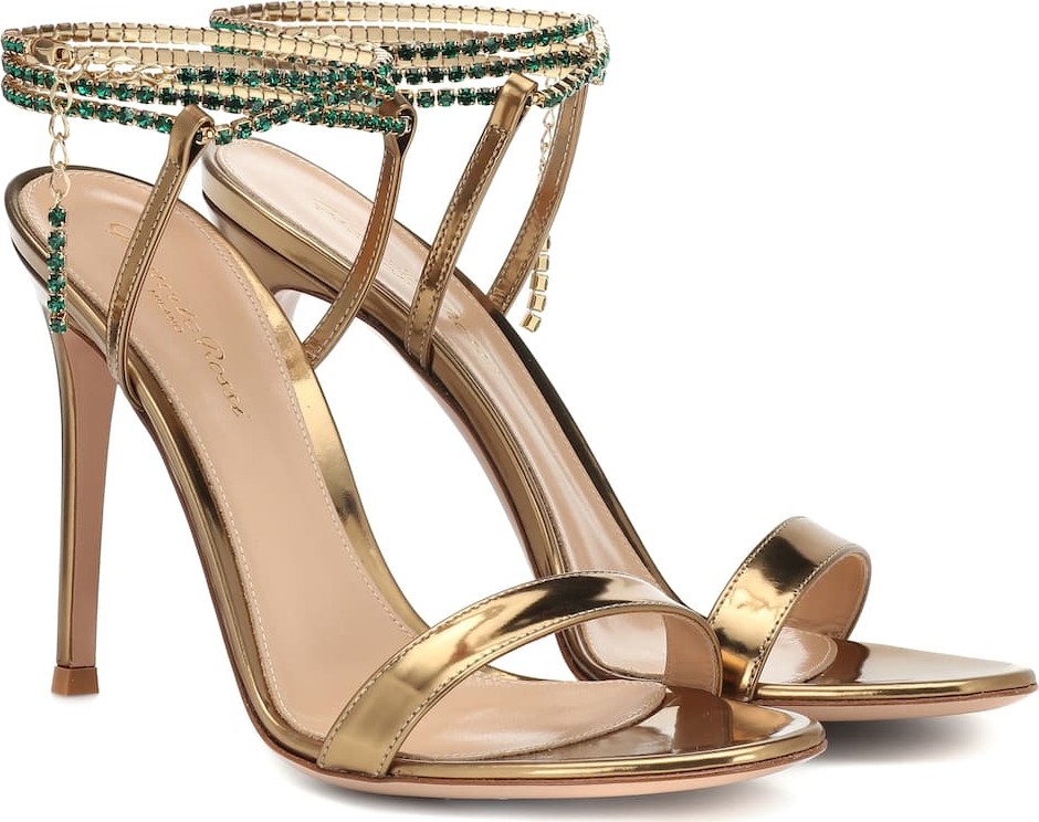 Gianvito Rossi Embellished metallic leather sandals