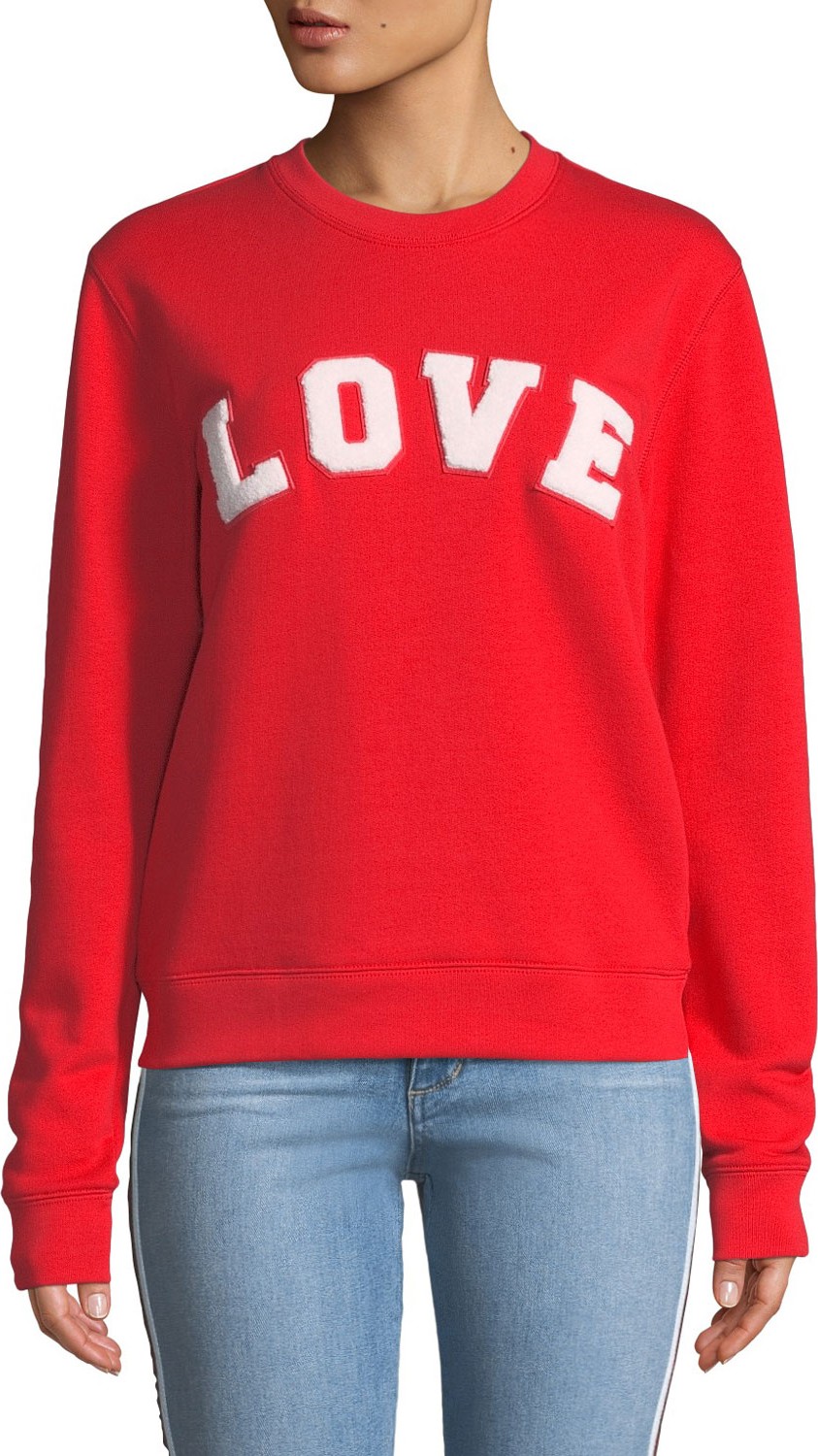Tory Sport Love Crewneck Long-Sleeve Cotton Terry Sweatshirt