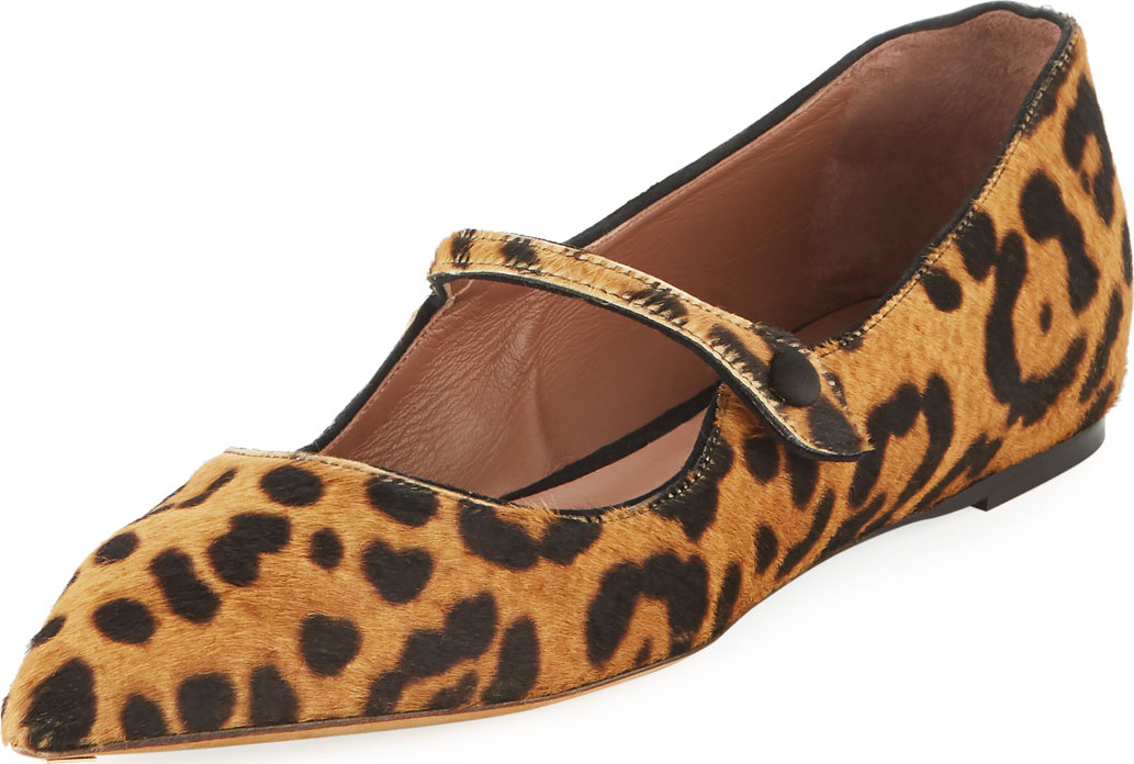 Tabitha Simmons Hermione Leopard-Print Mary Jane Flats
