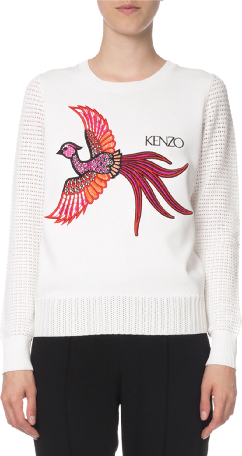 KENZO Long-Sleeve Graphic Knit Sweater Top