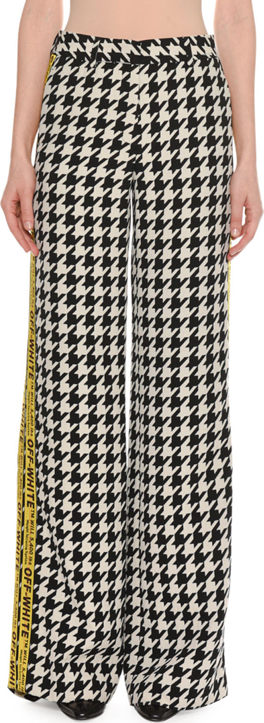 Off White Wide-Leg Houndstooth Wool-Blend Pants