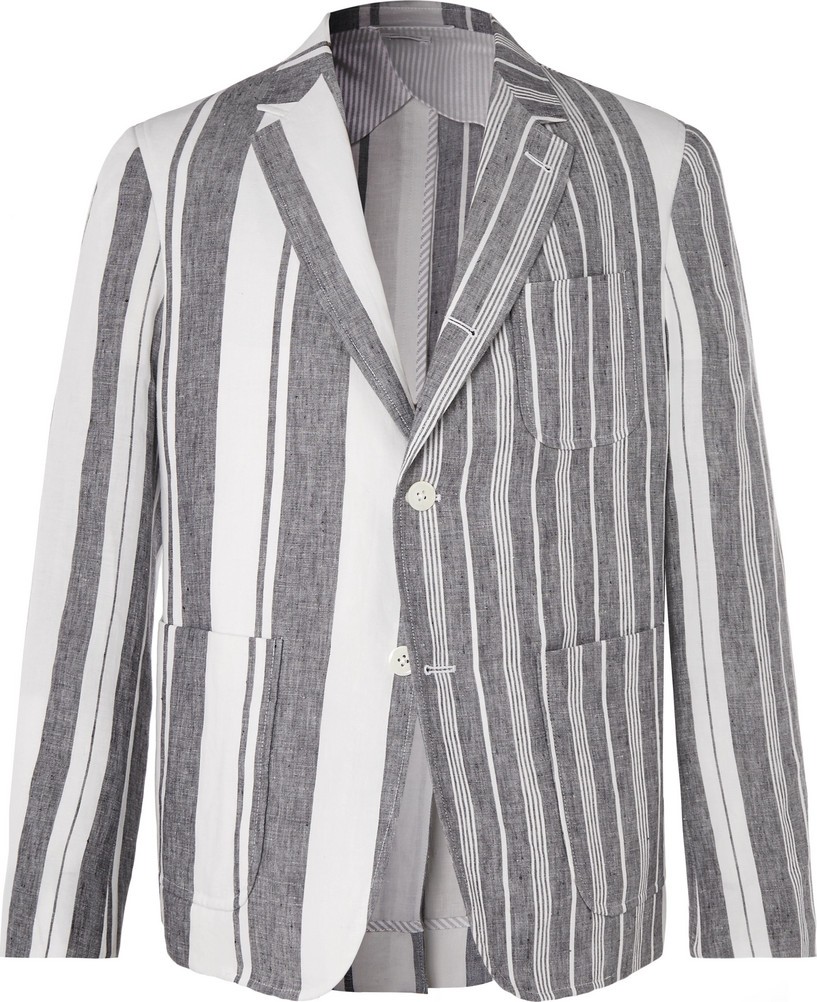 Thom Browne Grey Unstructured Striped Linen Blazer