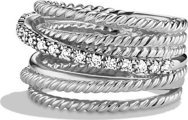 David Yurman Crossover Wide Ring with Diamonds, Size 7