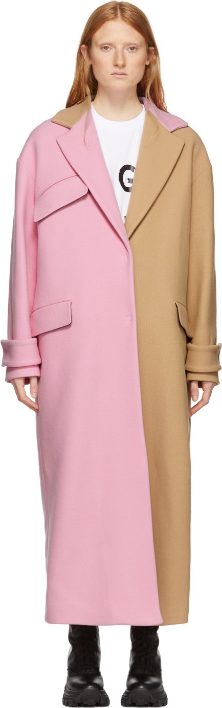 MSGM Beige & Pink Two-Tone Long Coat