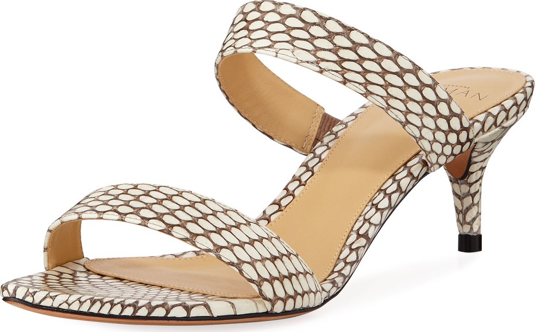 Alexandre Birman Leblon Snakeskin Kitten-Heel Sandals