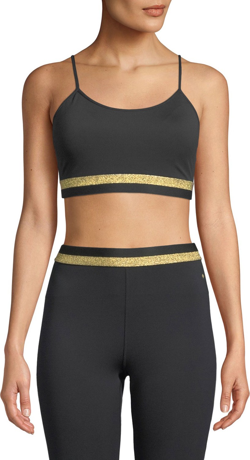 Kate Spade New York metallic bi-stripe scoop-neck sports bra